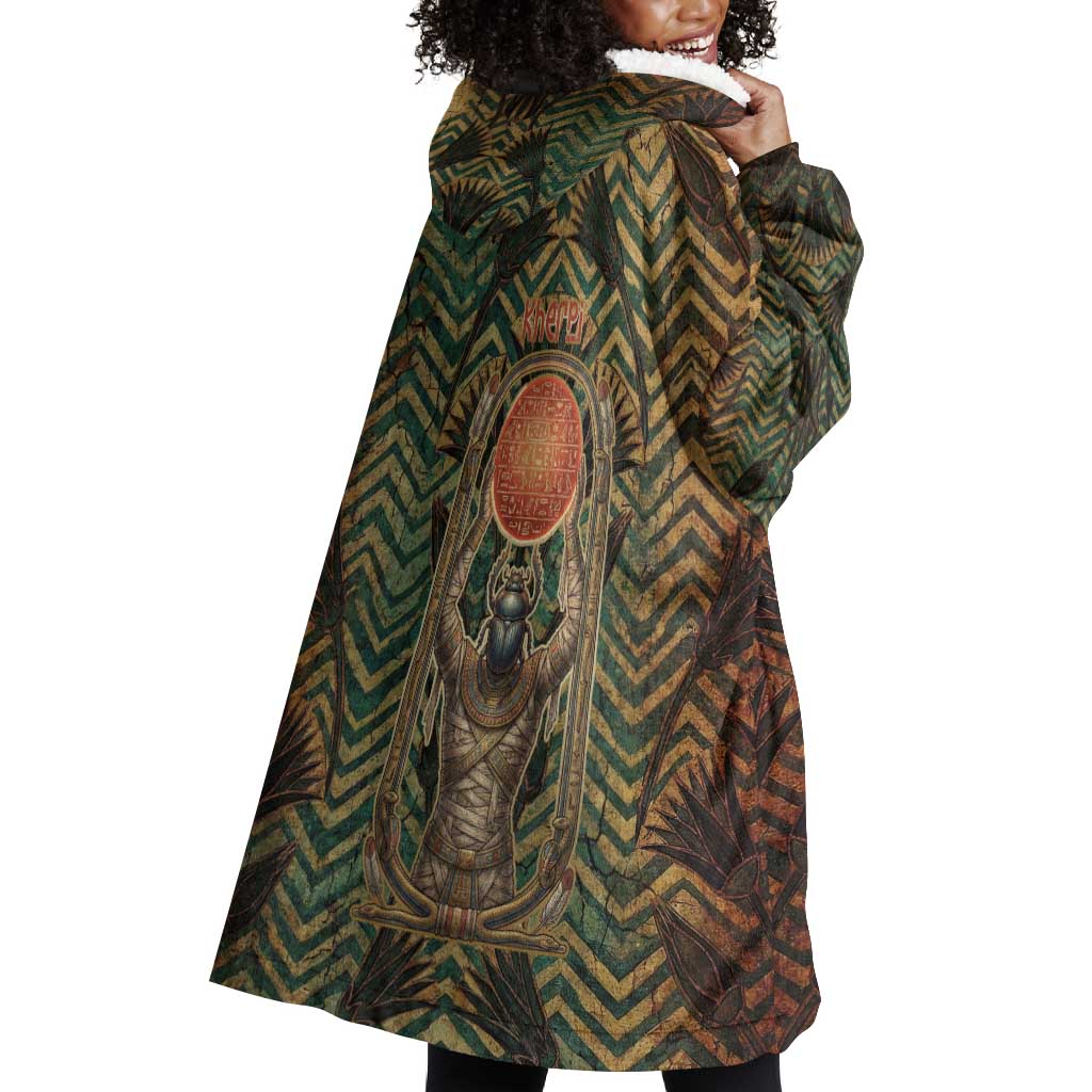 Khepri Wearable Blanket Hoodie Ancient Egyptian Chevron, Scarab Ankh and Winged Khepri Guardian Motif - Wonder Print Shop