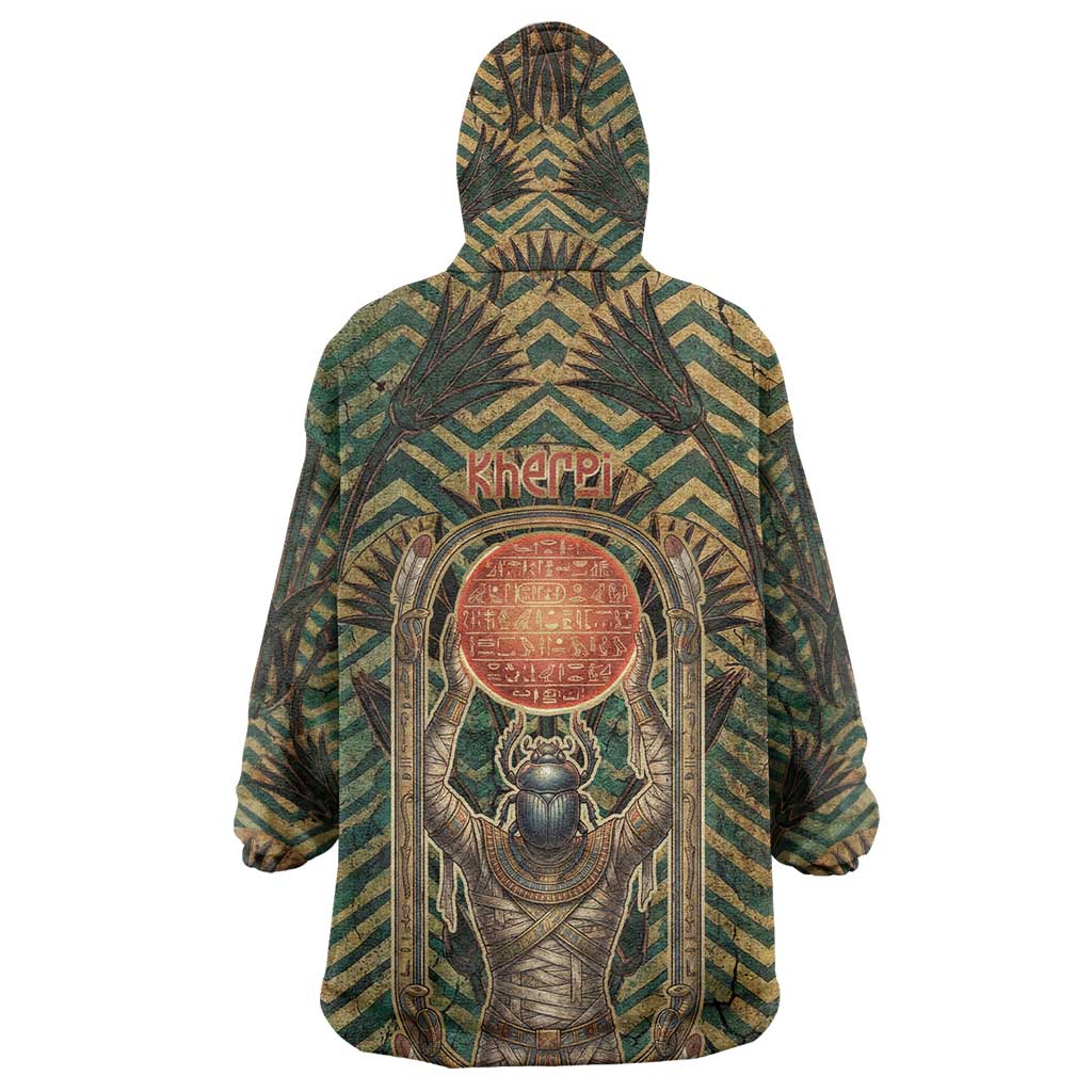 Khepri Wearable Blanket Hoodie Ancient Egyptian Chevron, Scarab Ankh and Winged Khepri Guardian Motif - Wonder Print Shop