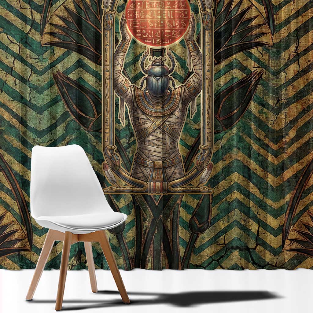 Khepri Window Curtain Ancient Egyptian Chevron, Scarab Ankh and Winged Khepri Guardian Motif - Wonder Print Shop