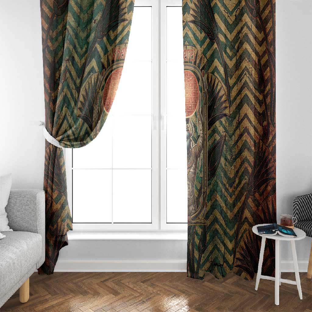 Khepri Window Curtain Ancient Egyptian Chevron, Scarab Ankh and Winged Khepri Guardian Motif - Wonder Print Shop