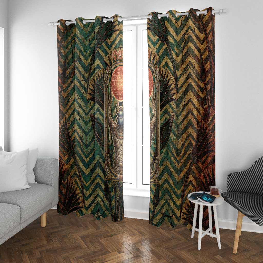 Khepri Window Curtain Ancient Egyptian Chevron, Scarab Ankh and Winged Khepri Guardian Motif - Wonder Print Shop