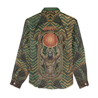 Khepri Women Casual Shirt Ancient Egyptian Chevron, Scarab Ankh and Winged Khepri Guardian Motif - Wonder Print Shop