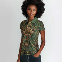 Khepri Women Polo Shirt Ancient Egyptian Chevron, Scarab Ankh and Winged Khepri Guardian Motif - Wonder Print Shop