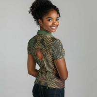 Khepri Women Polo Shirt Ancient Egyptian Chevron, Scarab Ankh and Winged Khepri Guardian Motif - Wonder Print Shop