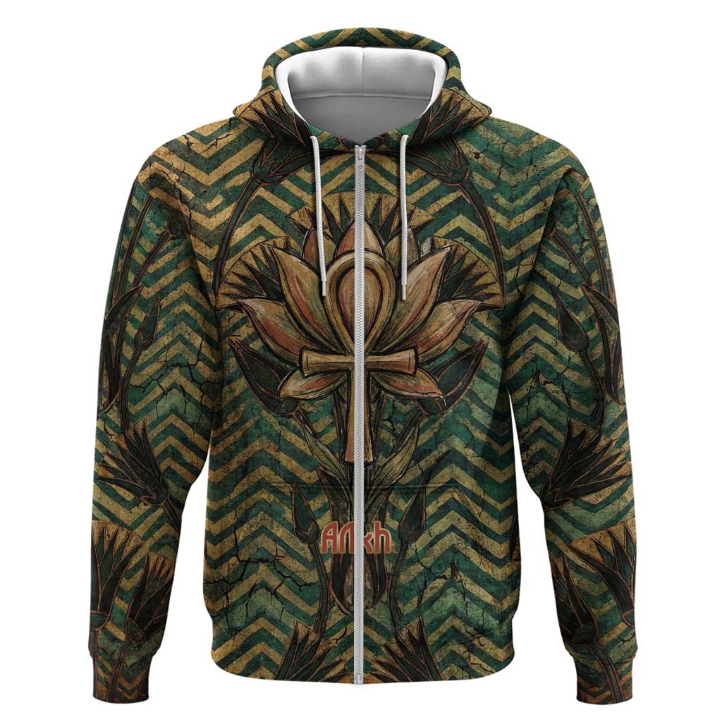 Khepri Zip Hoodie Ancient Egyptian Chevron, Scarab Ankh and Winged Khepri Guardian Motif - Wonder Print Shop