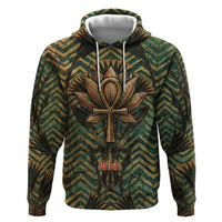 Khepri Zip Hoodie Ancient Egyptian Chevron, Scarab Ankh and Winged Khepri Guardian Motif - Wonder Print Shop