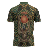 Khepri Zipper Polo Shirt Ancient Egyptian Chevron, Scarab Ankh and Winged Khepri Guardian Motif - Wonder Print Shop