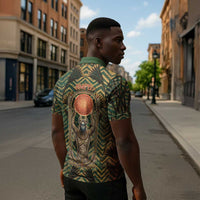 Khepri Zipper Polo Shirt Ancient Egyptian Chevron, Scarab Ankh and Winged Khepri Guardian Motif - Wonder Print Shop