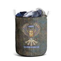 Khepri Ancient Egyptian Laundry Basket Dark Hieroglyphic, Blue Lotus Eye Symbol, and Winged Scarab Resurrection - Wonder Print Shop