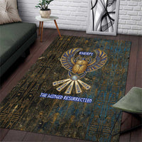 Khepri Ancient Egyptian Area Rug Dark Hieroglyphic, Blue Lotus Eye Symbol, and Winged Scarab Resurrection - Wonder Print Shop