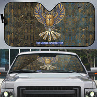 Khepri Ancient Egyptian Auto Sun Shade Dark Hieroglyphic, Blue Lotus Eye Symbol, and Winged Scarab Resurrection - Wonder Print Shop