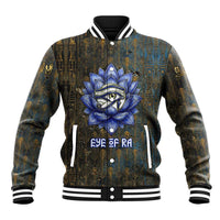 Khepri Ancient Egyptian Baseball Jacket Dark Hieroglyphic, Blue Lotus Eye Symbol, and Winged Scarab Resurrection - Wonder Print Shop
