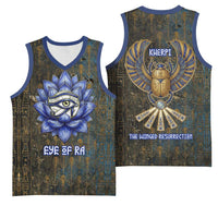 Khepri Ancient Egyptian Basketball Jersey Dark Hieroglyphic, Blue Lotus Eye Symbol, and Winged Scarab Resurrection - Wonder Print Shop