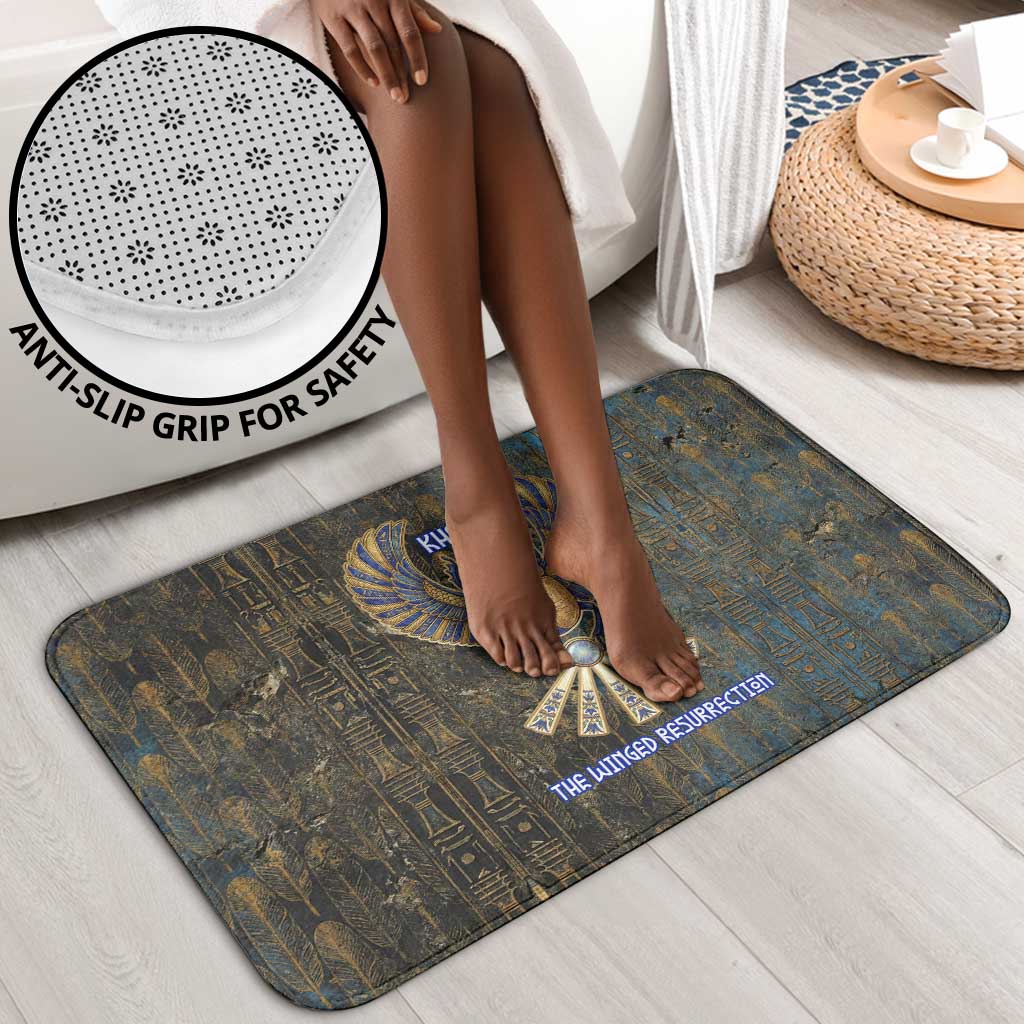 Khepri Ancient Egyptian Bathroom Set Dark Hieroglyphic, Blue Lotus Eye Symbol, and Winged Scarab Resurrection - Wonder Print Shop