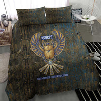 Khepri Ancient Egyptian Bedding Set Dark Hieroglyphic, Blue Lotus Eye Symbol, and Winged Scarab Resurrection - Wonder Print Shop