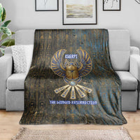 Khepri Ancient Egyptian Blanket Dark Hieroglyphic, Blue Lotus Eye Symbol, and Winged Scarab Resurrection - Wonder Print Shop
