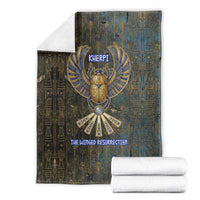 Khepri Ancient Egyptian Blanket Dark Hieroglyphic, Blue Lotus Eye Symbol, and Winged Scarab Resurrection - Wonder Print Shop