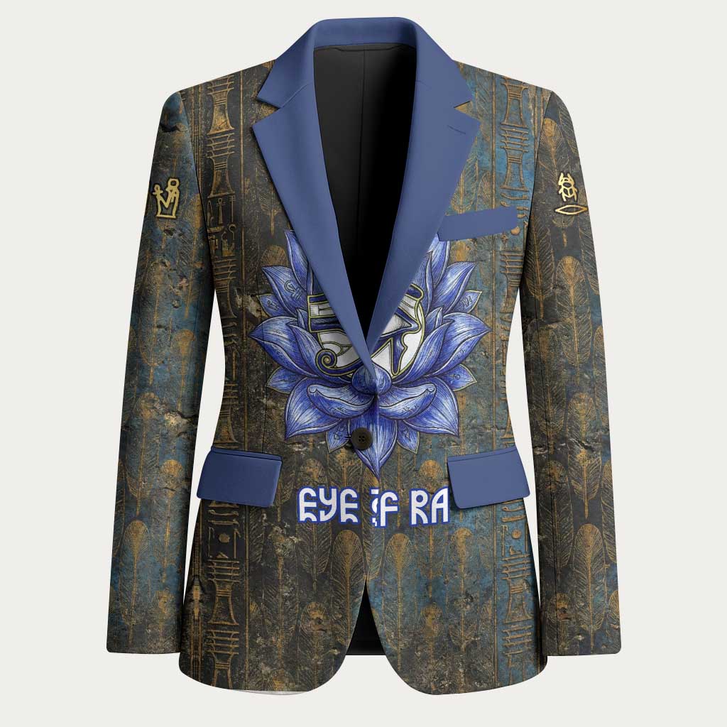 Khepri Ancient Egyptian Blazer Dark Hieroglyphic, Blue Lotus Eye Symbol, and Winged Scarab Resurrection - Wonder Print Shop