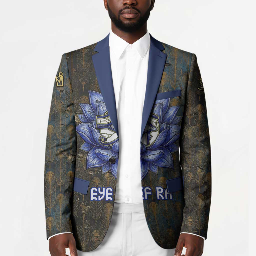 Khepri Ancient Egyptian Blazer Dark Hieroglyphic, Blue Lotus Eye Symbol, and Winged Scarab Resurrection - Wonder Print Shop