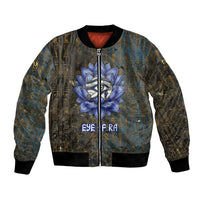Khepri Ancient Egyptian Bomber Jacket Dark Hieroglyphic, Blue Lotus Eye Symbol, and Winged Scarab Resurrection - Wonder Print Shop