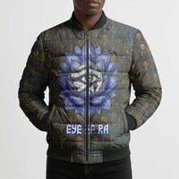 Khepri Ancient Egyptian Bomber Puffer Jacket Dark Hieroglyphic, Blue Lotus Eye Symbol, and Winged Scarab Resurrection - Wonder Print Shop