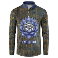 Khepri Ancient Egyptian Button Sweatshirt Dark Hieroglyphic, Blue Lotus Eye Symbol, and Winged Scarab Resurrection