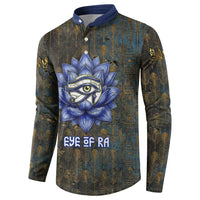 Khepri Ancient Egyptian Button Sweatshirt Dark Hieroglyphic, Blue Lotus Eye Symbol, and Winged Scarab Resurrection