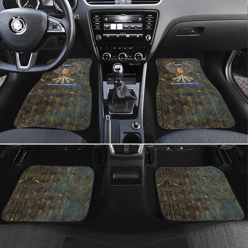 Khepri Ancient Egyptian Car Mats Dark Hieroglyphic, Blue Lotus Eye Symbol, and Winged Scarab Resurrection - Wonder Print Shop