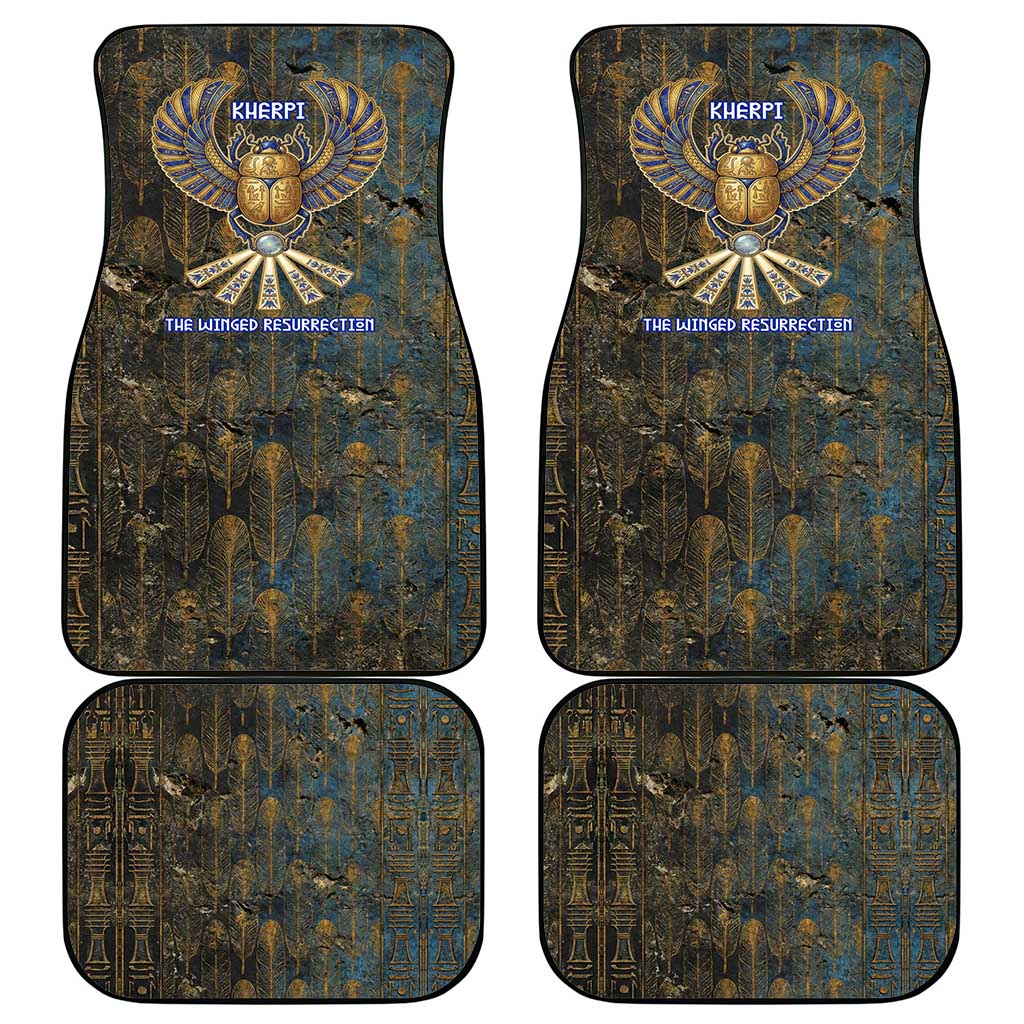 Khepri Ancient Egyptian Car Mats Dark Hieroglyphic, Blue Lotus Eye Symbol, and Winged Scarab Resurrection - Wonder Print Shop