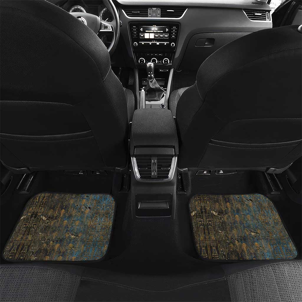 Khepri Ancient Egyptian Car Mats Dark Hieroglyphic, Blue Lotus Eye Symbol, and Winged Scarab Resurrection - Wonder Print Shop