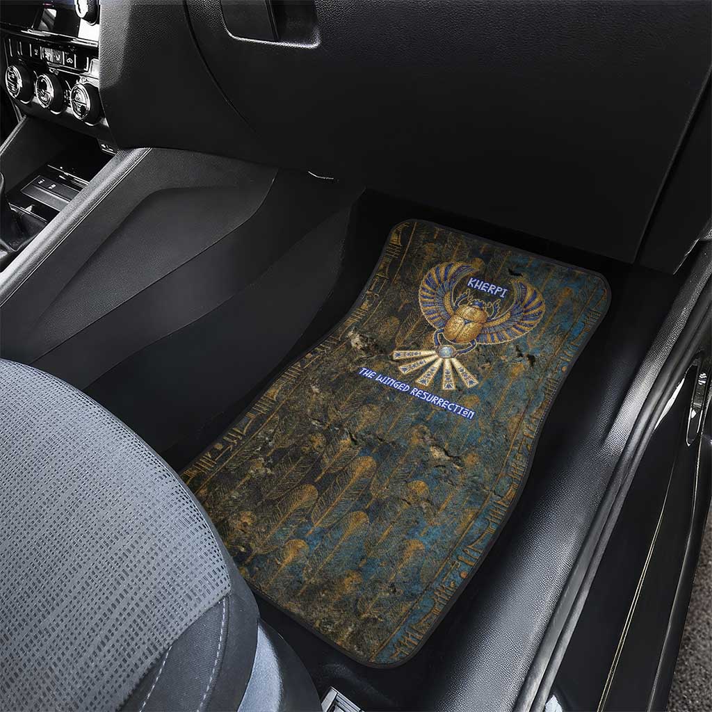 Khepri Ancient Egyptian Car Mats Dark Hieroglyphic, Blue Lotus Eye Symbol, and Winged Scarab Resurrection - Wonder Print Shop