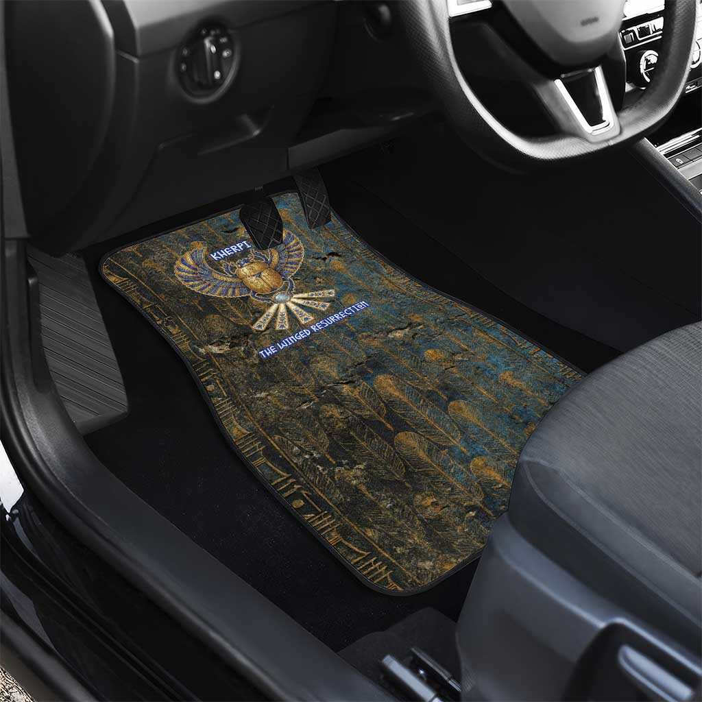 Khepri Ancient Egyptian Car Mats Dark Hieroglyphic, Blue Lotus Eye Symbol, and Winged Scarab Resurrection - Wonder Print Shop