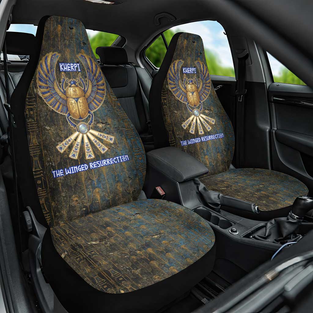 Khepri Ancient Egyptian Car Seat Cover Dark Hieroglyphic, Blue Lotus Eye Symbol, and Winged Scarab Resurrection - Wonder Print Shop