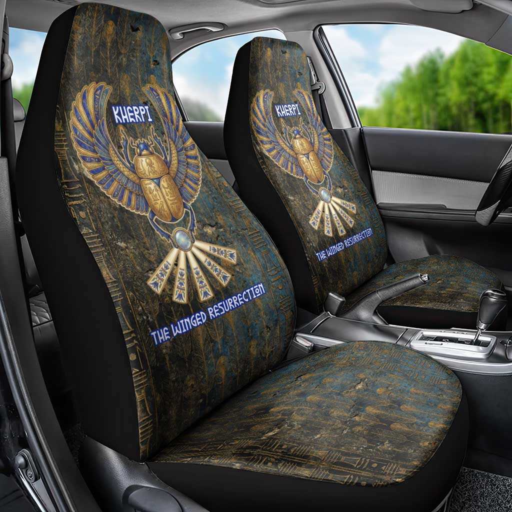 Khepri Ancient Egyptian Car Seat Cover Dark Hieroglyphic, Blue Lotus Eye Symbol, and Winged Scarab Resurrection - Wonder Print Shop