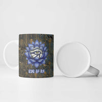 Khepri Ancient Egyptian Ceramic Mug Dark Hieroglyphic, Blue Lotus Eye Symbol, and Winged Scarab Resurrection - Wonder Print Shop