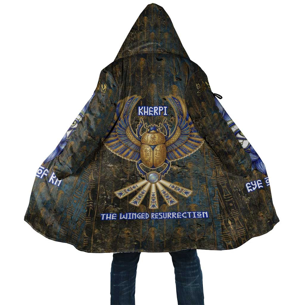 Khepri Ancient Egyptian Cloak Dark Hieroglyphic, Blue Lotus Eye Symbol, and Winged Scarab Resurrection - Wonder Print Shop