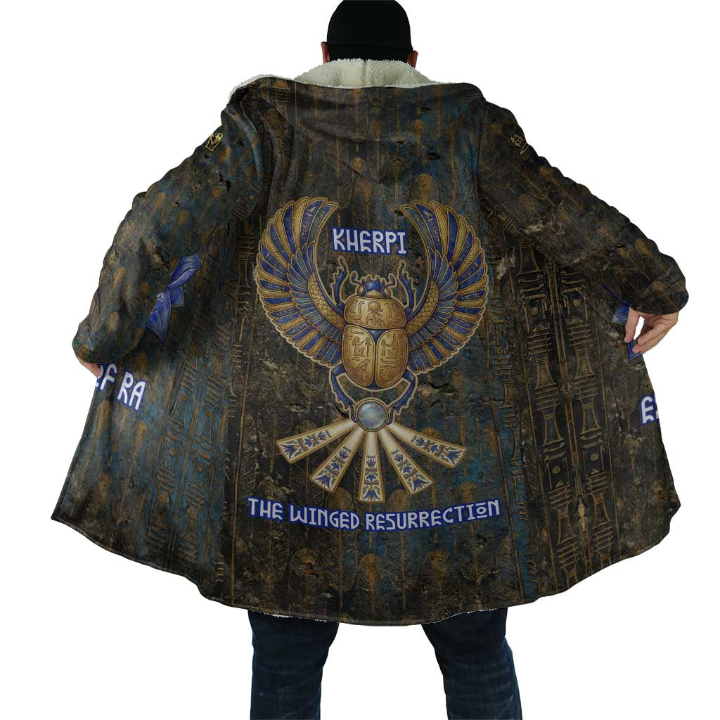 Khepri Ancient Egyptian Cloak Dark Hieroglyphic, Blue Lotus Eye Symbol, and Winged Scarab Resurrection - Wonder Print Shop