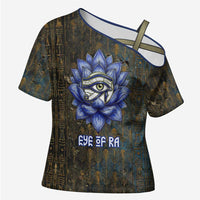 Khepri Ancient Egyptian Cross Shoulder Shirt Dark Hieroglyphic, Blue Lotus Eye Symbol, and Winged Scarab Resurrection - Wonder Print Shop