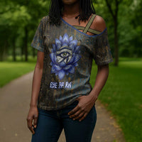 Khepri Ancient Egyptian Cross Shoulder Shirt Dark Hieroglyphic, Blue Lotus Eye Symbol, and Winged Scarab Resurrection - Wonder Print Shop