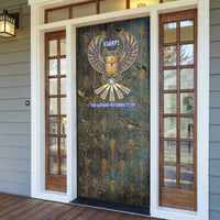 Khepri Ancient Egyptian Door Cover Dark Hieroglyphic, Blue Lotus Eye Symbol, and Winged Scarab Resurrection - Wonder Print Shop