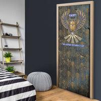 Khepri Ancient Egyptian Door Cover Dark Hieroglyphic, Blue Lotus Eye Symbol, and Winged Scarab Resurrection - Wonder Print Shop