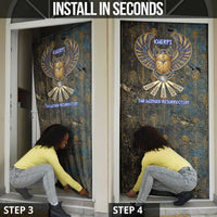 Khepri Ancient Egyptian Door Cover Dark Hieroglyphic, Blue Lotus Eye Symbol, and Winged Scarab Resurrection - Wonder Print Shop