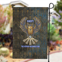 Khepri Ancient Egyptian Garden Flag Dark Hieroglyphic, Blue Lotus Eye Symbol, and Winged Scarab Resurrection - Wonder Print Shop