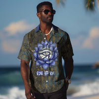 Khepri Ancient Egyptian Hawaiian Shirt Dark Hieroglyphic, Blue Lotus Eye Symbol, and Winged Scarab Resurrection - Wonder Print Shop
