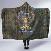 Khepri Ancient Egyptian Hooded Blanket Dark Hieroglyphic, Blue Lotus Eye Symbol, and Winged Scarab Resurrection - Wonder Print Shop