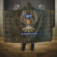 Khepri Ancient Egyptian Hooded Blanket Dark Hieroglyphic, Blue Lotus Eye Symbol, and Winged Scarab Resurrection - Wonder Print Shop