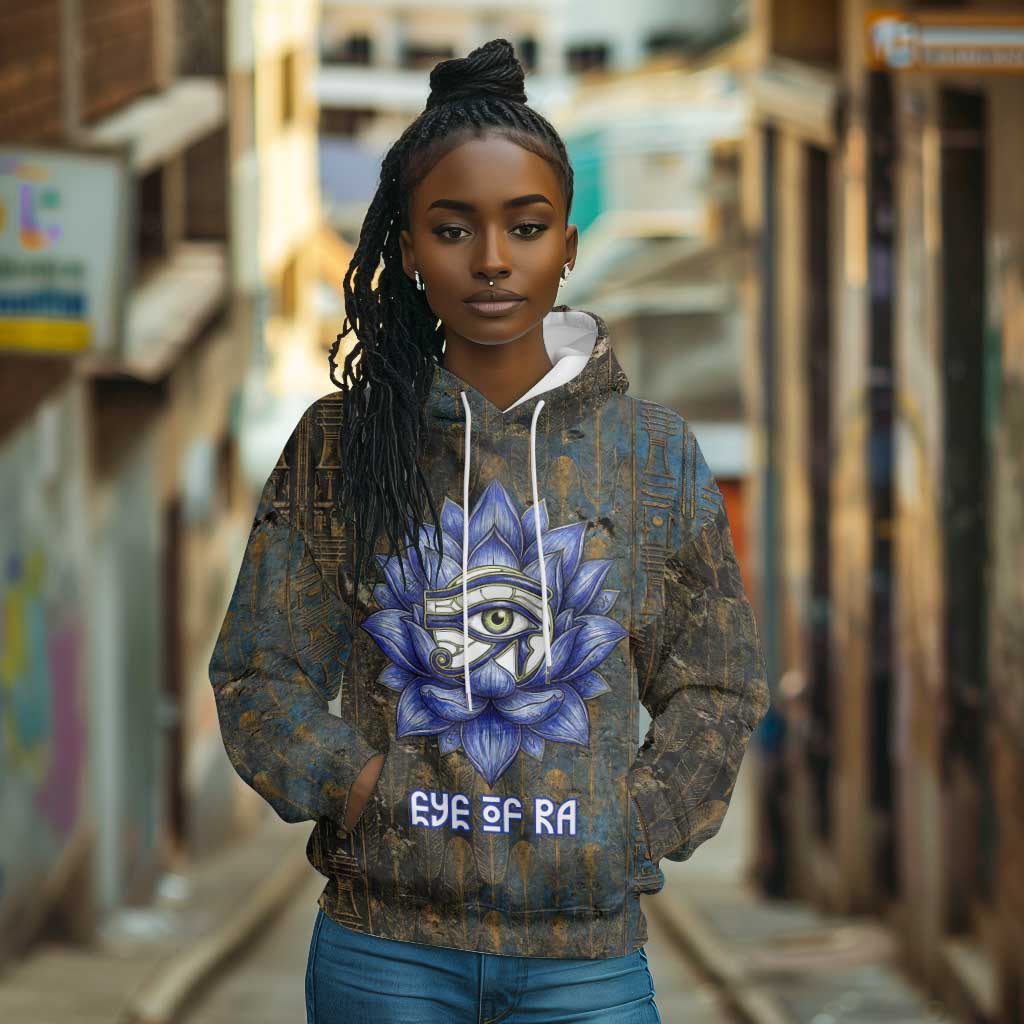 Khepri Ancient Egyptian Hoodie Dark Hieroglyphic, Blue Lotus Eye Symbol, and Winged Scarab Resurrection - Wonder Print Shop