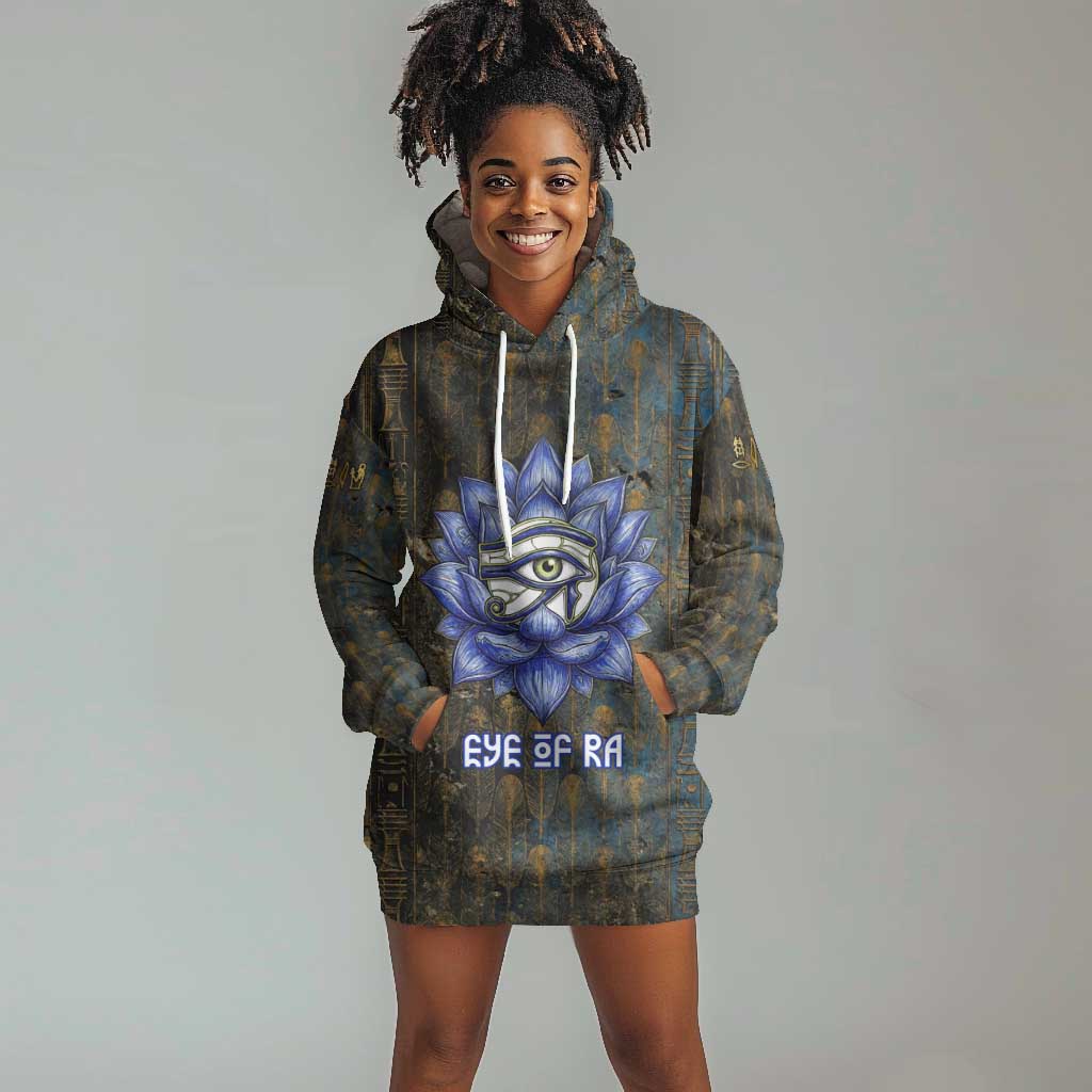Khepri Ancient Egyptian Hoodie Dress Dark Hieroglyphic, Blue Lotus Eye Symbol, and Winged Scarab Resurrection - Wonder Print Shop