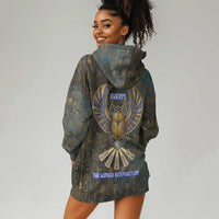 Khepri Ancient Egyptian Hoodie Dress Dark Hieroglyphic, Blue Lotus Eye Symbol, and Winged Scarab Resurrection - Wonder Print Shop