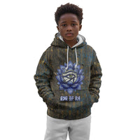 Khepri Ancient Egyptian Kid Hoodie Dark Hieroglyphic, Blue Lotus Eye Symbol, and Winged Scarab Resurrection - Wonder Print Shop